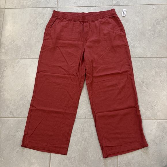 Old Navy Women's High Rise Wide Leg Linen Light Red Pull On Pants Sz XL Lounge - Picture 3 of 10
